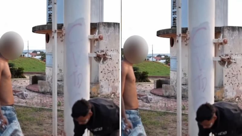 Capitão da PM faz membros do CV apagarem pichações da facção em postes: "O bandido sujou, ele limpa"; assista