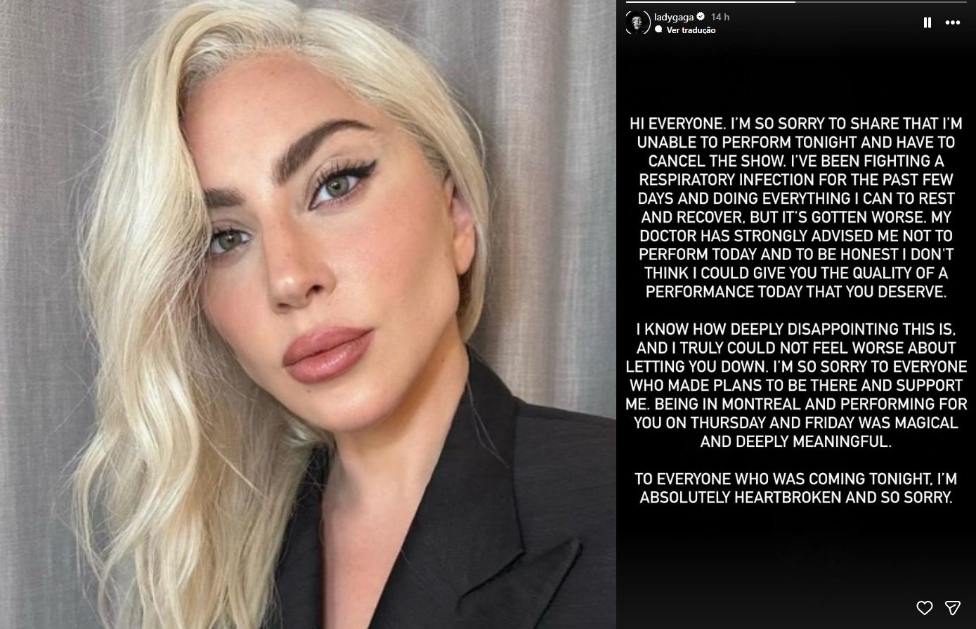 Lady Gaga cancela show horas antes e motivo preocupa fãs; saiba qual