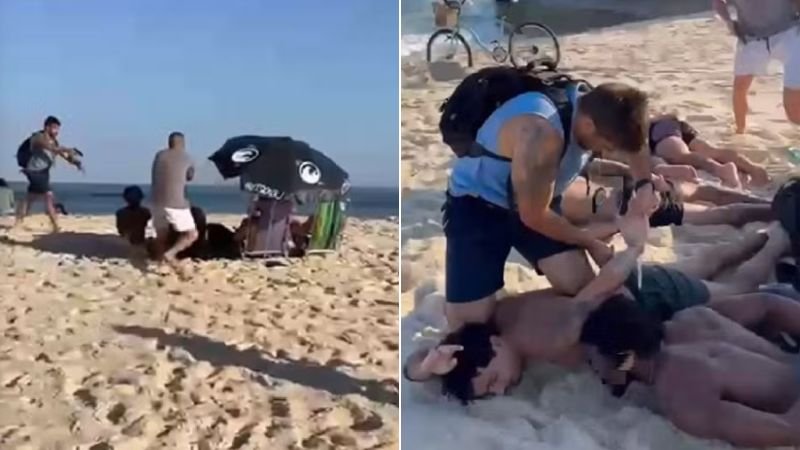 FIM DA FARRA: Vídeo mostra 'olheiro' do CV sendo preso enquanto curtia praia com amigos