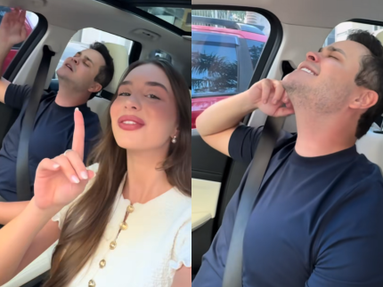 Matheus Aleixo grava vídeo com Duda Rubert em carro e web reage: “Dia do casal maluco?”